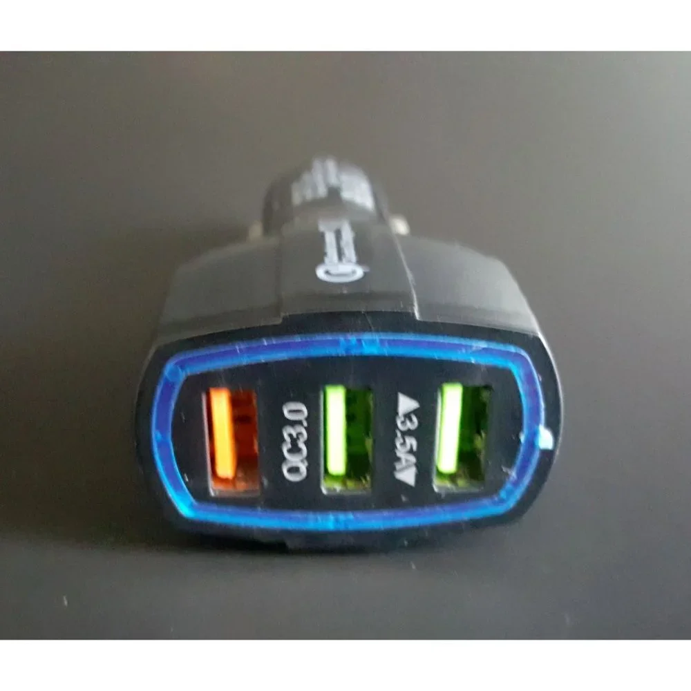 3 LED Port Black Car Charger compatible with all iPhones, Samsung